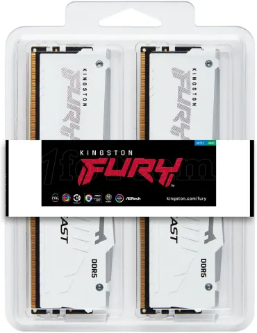 Photo de Kit Barrettes mémoire 32Go (2x16Go) DIMM DDR5 Kingston Fury Beast RGB 5600MHz (Blanc)