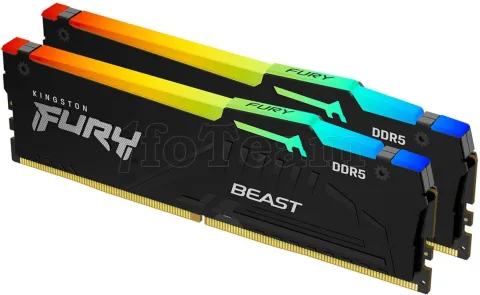 Photo de Kit Barrettes mémoire 32Go (2x16Go) DIMM DDR5 Kingston Fury Beast RGB  5600MHz CL40 (Noir)