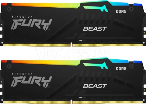 Photo de Kit Barrettes mémoire 32Go (2x16Go) DIMM DDR5 Kingston Fury Beast RGB  5600MHz CL40 (Noir)