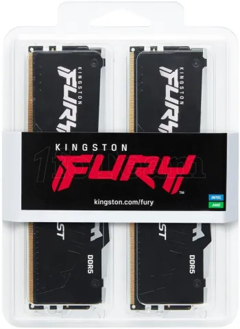 Photo de Kit Barrettes mémoire 32Go (2x16Go) DIMM DDR5 Kingston Fury Beast RGB  5600MHz CL40 (Noir)