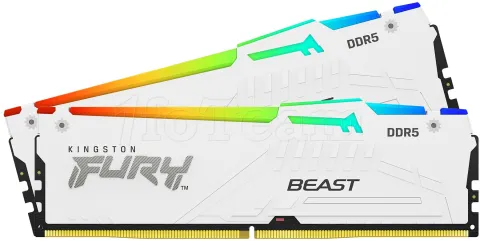 Photo de Kit Barrettes mémoire 32Go (2x16Go) DIMM DDR5 Kingston Fury Beast RGB 6000MHz CL36 (Blanc)