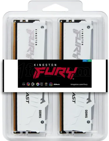 Photo de Kit Barrettes mémoire 32Go (2x16Go) DIMM DDR5 Kingston Fury Beast RGB 6000MHz CL36 (Blanc)