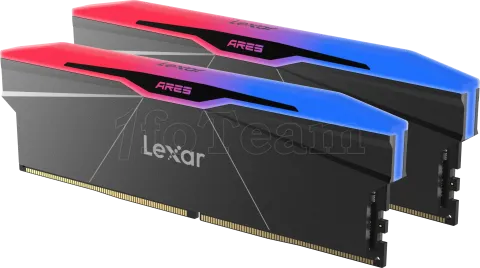 Photo de Kit Barrettes mémoire 32Go (2x16Go) DIMM DDR5 Lexar Ares 2nd Gen RGB 6400MHz C30 (Noir)