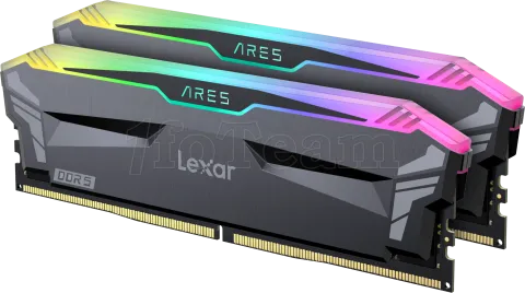 Photo de Kit Barrettes mémoire 32Go (2x16Go) DIMM DDR5 Lexar Ares RGB 6000MHz (Noir)