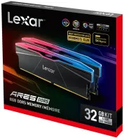 Photo de Kit Barrettes mémoire 32Go (2x16Go) DIMM DDR5 Lexar Ares RGB 6000MHz (Noir)