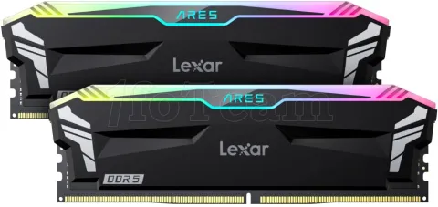 Photo de Kit Barrettes mémoire 32Go (2x16Go) DIMM DDR5 Lexar Ares RGB 7200MHz (Noir)