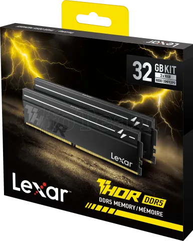 Photo de Kit Barrettes mémoire 32Go (2x16Go) DIMM DDR5 Lexar Thor 2nd Gen 6000MHz CL38 (Noir)