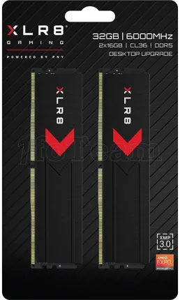 Photo de Kit Barrettes mémoire 32Go (2x16Go) DIMM DDR5 PNY XLR8 Gaming Epic-X 6000MHz CL36 (Noir)