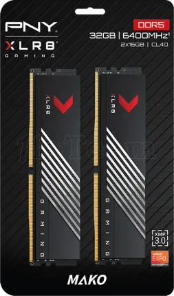 Photo de Kit Barrettes mémoire 32Go (2x16Go) DIMM DDR5 PNY XLR8 Gaming Mako 6400MHz (Noir)