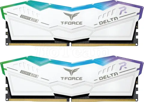 Photo de Kit Barrettes mémoire 32Go (2x16Go) DIMM DDR5 Team Group T-Force Delta RGB 6000Mhz (Blanc)