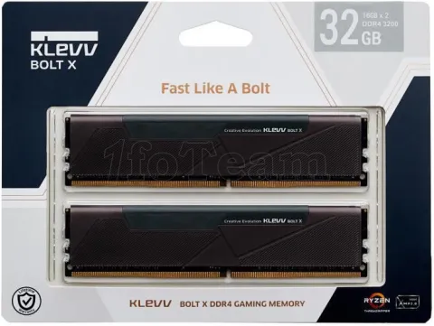 Photo de Kit Barrettes mémoire 32Go (2x16Go) Klevv Gaming BOLT X  3600Mhz (Noir)