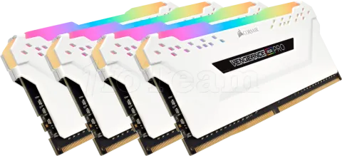 Photo de Kit Barrettes mémoire 32Go (4x8Go) DIMM DDR4 Corsair Vengeance Pro RGB  3600Mhz (Blanc)