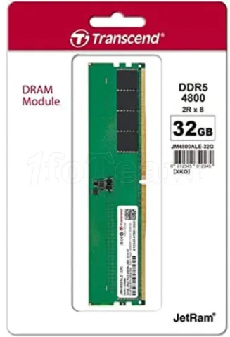 Photo de Kit Barrettes mémoire 32Go DIMM DDR5 Transcend JetRam 4800Mhz (Vert)