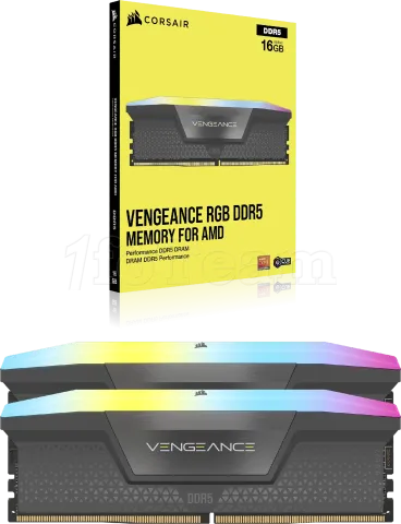 Photo de Kit Barrettes mémoire 64Go (2x32Go) DIMM DDR5 Corsair Vengeance RGB 6000MHz CL40 (Noir)