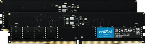 Photo de Kit Barrettes mémoire 64Go (2x32Go) DIMM DDR5 Crucial  4800MHz (Noir)