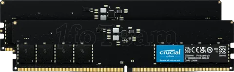 Photo de Kit Barrettes mémoire 64Go (2x32Go) DIMM DDR5 Crucial Classic 5600MHz (Noir)
