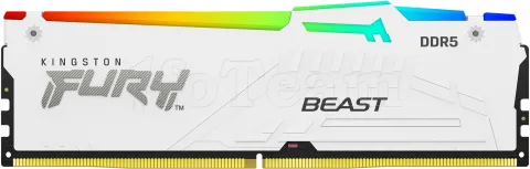 Photo de Kit Barrettes mémoire 64Go (2x32Go) DIMM DDR5 Kingston Fury Beast RGB 5600MHz (Blanc)