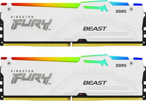 Photo de Kit Barrettes mémoire 64Go (2x32Go) DIMM DDR5 Kingston Fury Beast RGB 5600MHz (Blanc)
