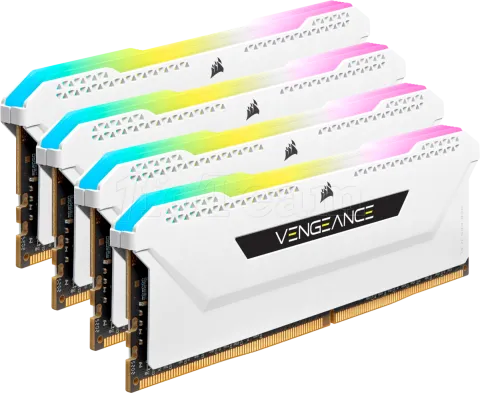 Photo de Kit Barrettes mémoire 64Go (4x16Go) DIMM DDR4 Corsair Vengeance Pro SL RGB 3200Mhz (Blanc)