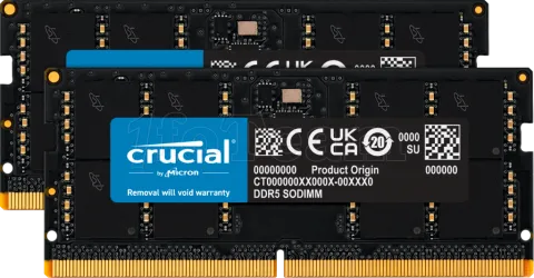 Photo de Kit Barrettes mémoire SODIMM DDR5 64Go (2x32Go) Crucial  4800Mhz (Noir)