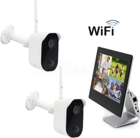 Photo de Kit de Videosurveillance MCL-Samar 2x caméras Wifi - IR 8m avec écran de contrôle tactile 64Go (Blanc)