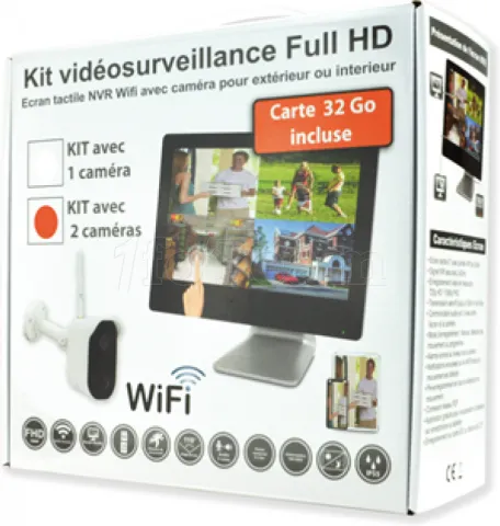 Photo de Kit de Videosurveillance MCL-Samar 2x caméras Wifi - IR 8m avec écran de contrôle tactile 64Go (Blanc)