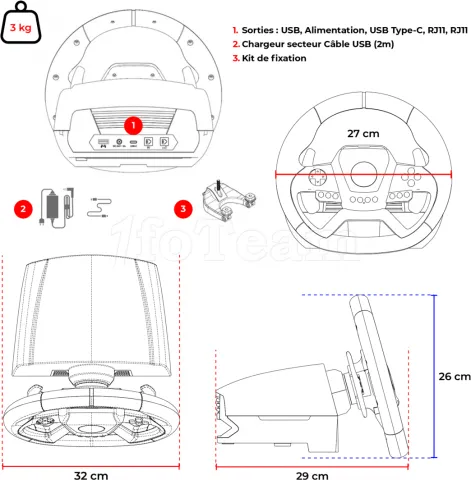 Photo de Kit Volant + Pédalier + Levier de vitesse Spirit Of Gamer Race Wheel Force 1080RS (Noir/Gris)