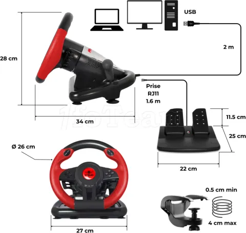 Photo de Kit Volant + Pédalier Spirit Of Gamer Race Wheel Pro 1 (Noir/Rouge)