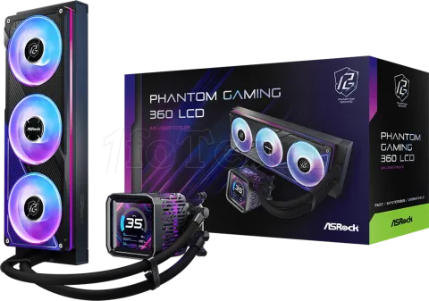 Photo de Kit Watercooling AIO ASRock Phantom Gaming LCD RGB - 360mm (Noir)