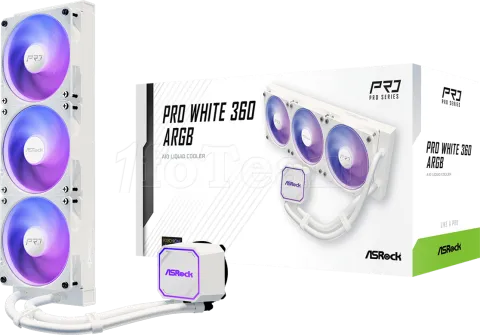 Photo de Kit Watercooling AIO ASRock Pro RGB - 360mm (Blanc)