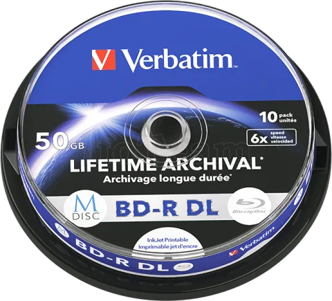 Photo de Lot de 10 Blu-Ray 6x Verbatim MDISC 50Go imprimable doucle couche