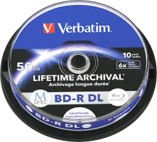 Photo de Lot de 10 Blu-Ray 6x Verbatim MDISC 50Go imprimable doucle couche