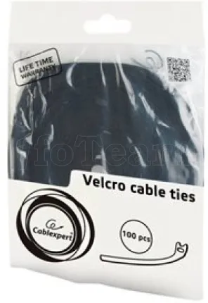Photo de Lot de 100 Organisateurs de câbles CableXpert 210x1,2cm avec Velcro (Noir)