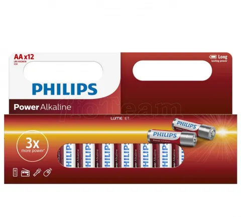 Photo de Lot de 12 piles Alcalines Philips Powerlife type AA (LR06) 1,5V