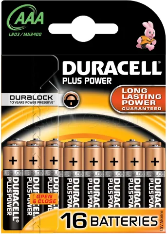 Photo de Lot de 16 piles Alcaline Duracell Plus Power type AAA 1,5V (R03)