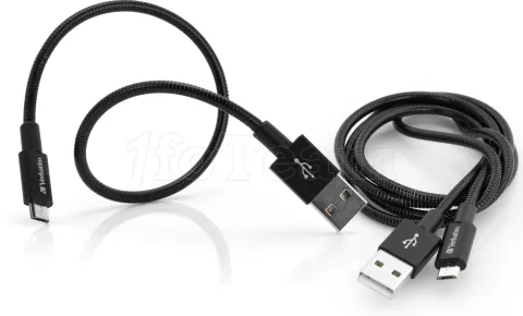 Photo de Lot de 2 Cables USB Verbatim Sync & Charge USB vers micro USB 1m et 0.3m (Noir)