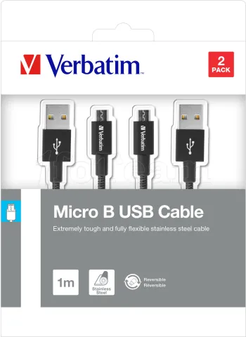 Photo de Lot de 2 Cables USB Verbatim Sync & Charge USB vers micro USB 1m (Noir)