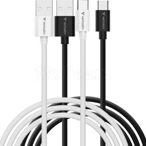 Photo de Lot de 2 cables Verbatim Essentials Sync & Charge USB-A vers USB-C 18W M/M 1m (Noir/Blanc)