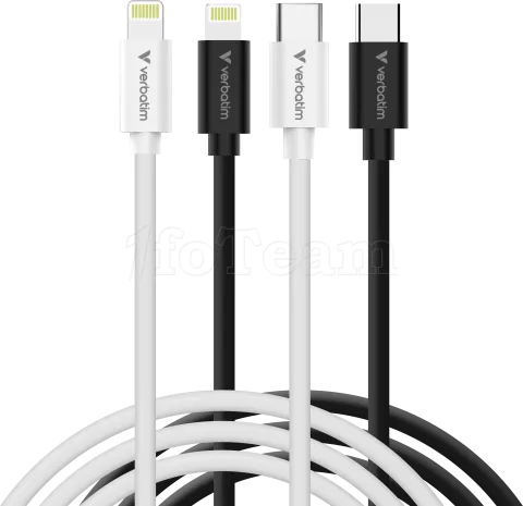 Photo de Lot de 2 cables Verbatim Essentials Sync & Charge USB-C 27W M/M 1m (Noir/Blanc)
