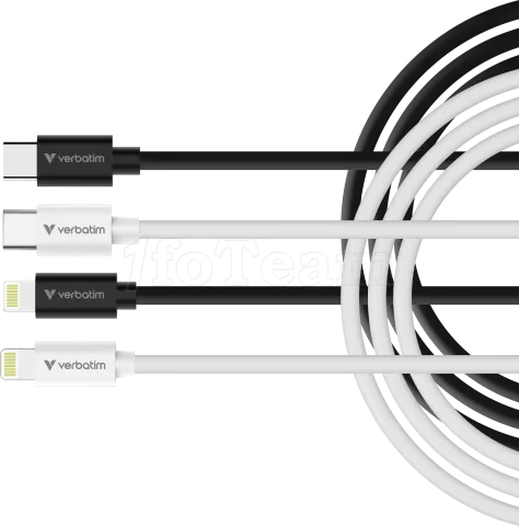Photo de Lot de 2 cables Verbatim Essentials Sync & Charge USB-C 27W M/M 1m (Noir/Blanc)