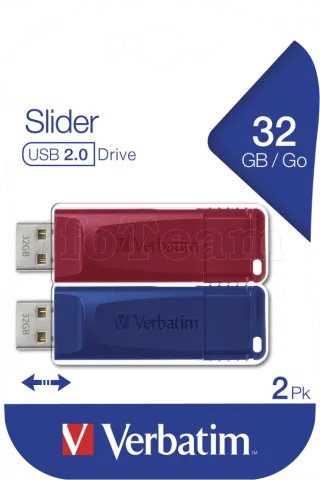 Photo de Lot de 2 Clés USB 2.0 Verbatim Slider - 32Go (Bleu/Rouge)