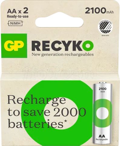 Photo de Lot de 2 piles rechargeables GP Batteries ReCyko type AA (LR6) 2100mAh