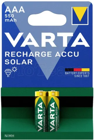 Photo de Lot de 2 piles rechargeables Varta Recharge Accu Solar type AAA (LR3) 550mAh