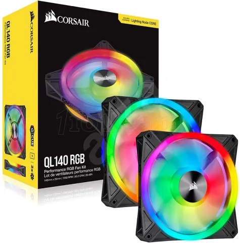 Photo de Lot de 2 Ventilateurs de boitier Corsair iCue QL140 PWM RGB 14cm (Noir)