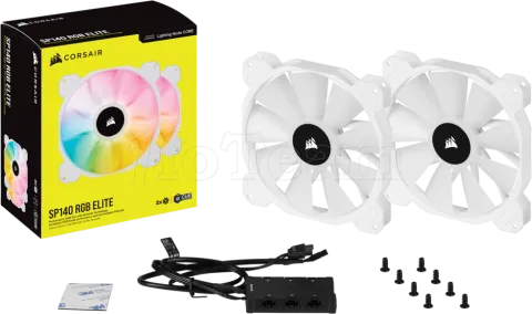 Photo de Lot de 2 Ventilateurs de boitier Corsair iCue SP140 Elite Performance PWM RGB - 14cm (Blanc)