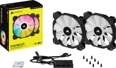 Photo de Lot de 2 Ventilateurs de boitier Corsair iCue SP140 Elite Performance PWM RGB - 14cm (Noir)