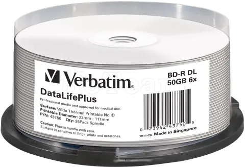 Photo de Lot de 25 Blu-Ray 6x Verbatim 50Go imprimable
