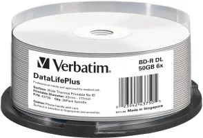 Photo de Lot de 25 Blu-Ray 6x Verbatim 50Go imprimable