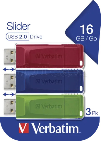 Photo de Lot de 3 Clés USB 2.0 Verbatim Slider - 16Go (Rouge/Bleu/Vert)