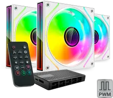 Photo de Lot de 3 Ventilateurs boitier Mars Gaming MF-3DPROKIT - 12cm (Blanc)